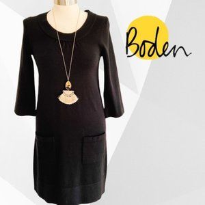 Boden Black Wool Blend 3/4 Sleeve Sweater Dress 14